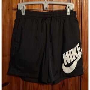 Nike men’s black/white lined swimming trunks 6”swoosh size large